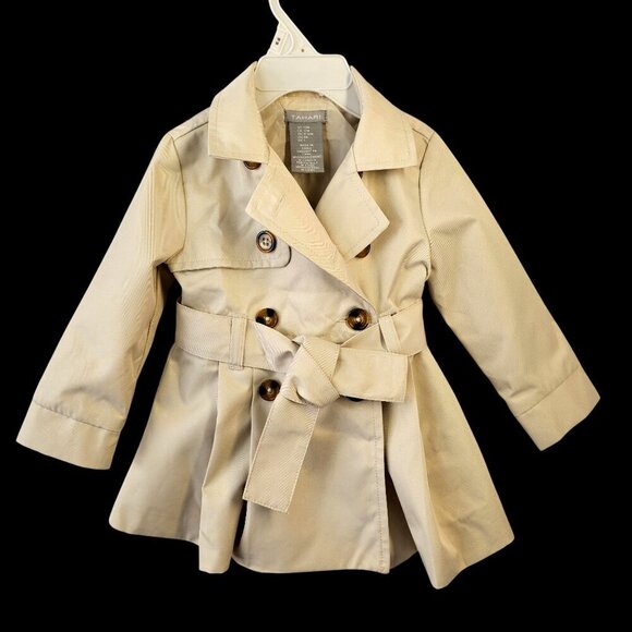 Tahari Belted Tan Trench Coat Baby Girl Size 12M Double-Breasted Button Up - Picture 4 of 9